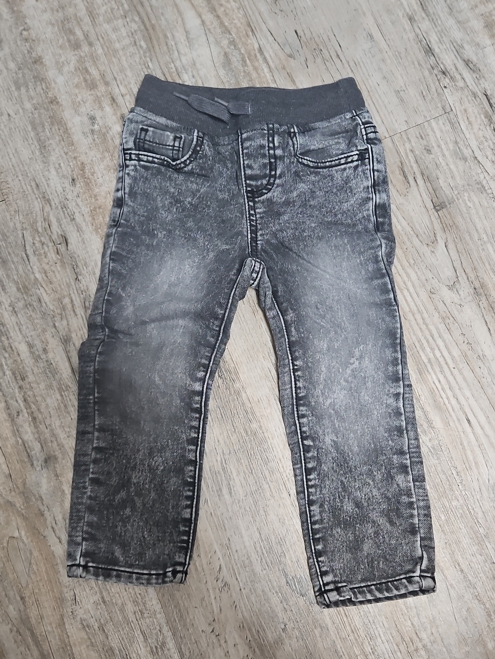 Toddler Grey Washed Knit-Waist Denim Joggers